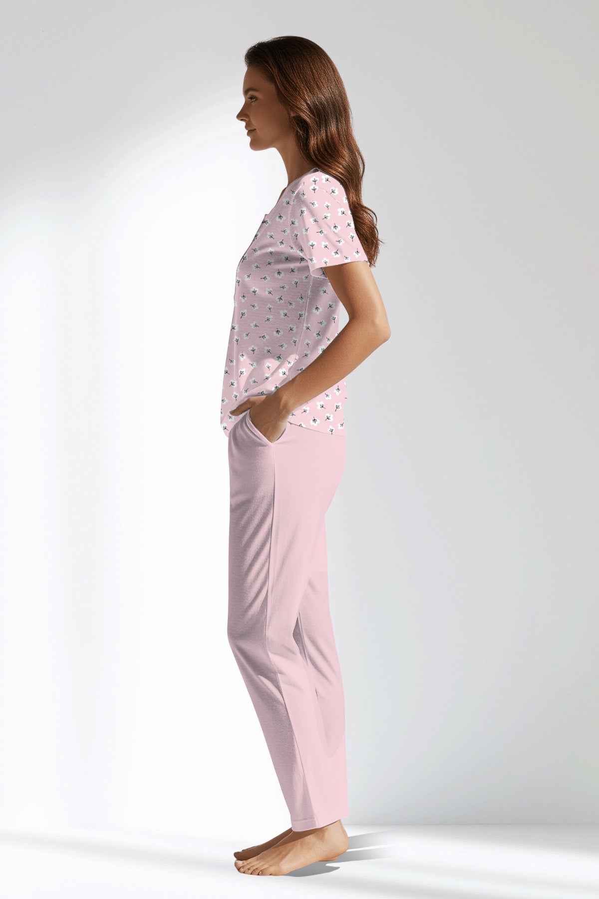 Woman Polyviscon Cloud Buttoned Collar Pyjama Set - ROTASYON - Image 2