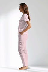 Woman Polyviscon Cloud Buttoned Collar Pyjama Set - ROTASYON - Image 2