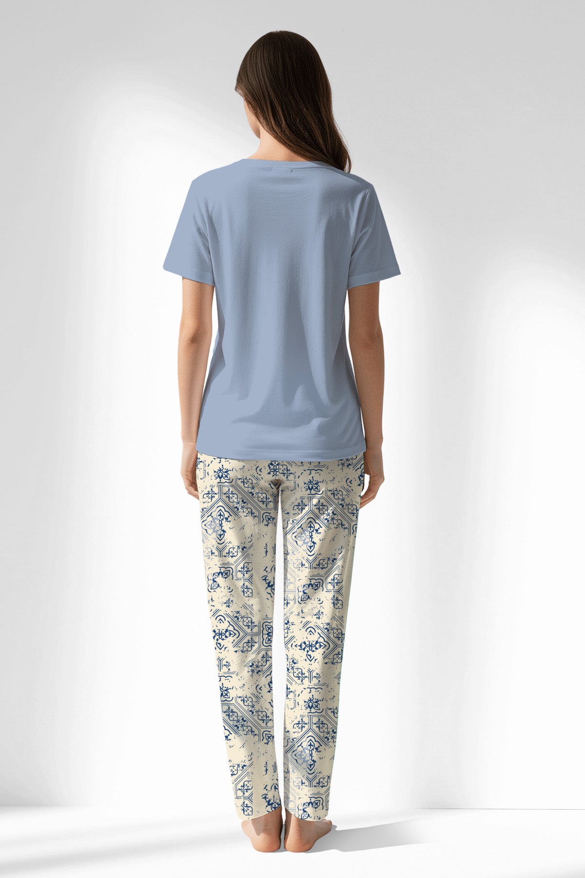 Woman Polyviscon Bluetile Pyjama Set - B-15-3915 - Image 3