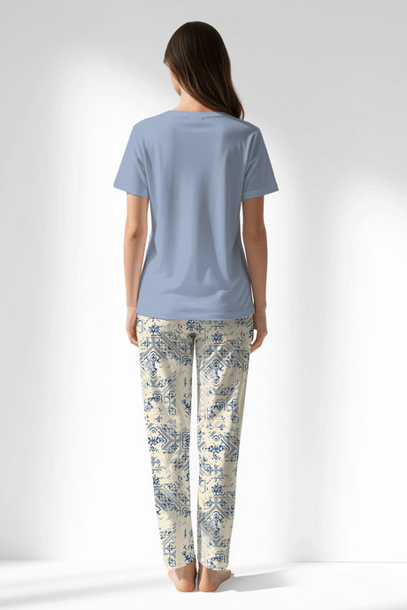 Woman Polyviscon Bluetile Pyjama Set - B-15-3915 - Image 3