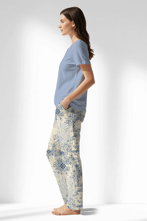 Woman Polyviscon Bluetile Drop Collar Pyjama Set - B-15-3915 - Image 2