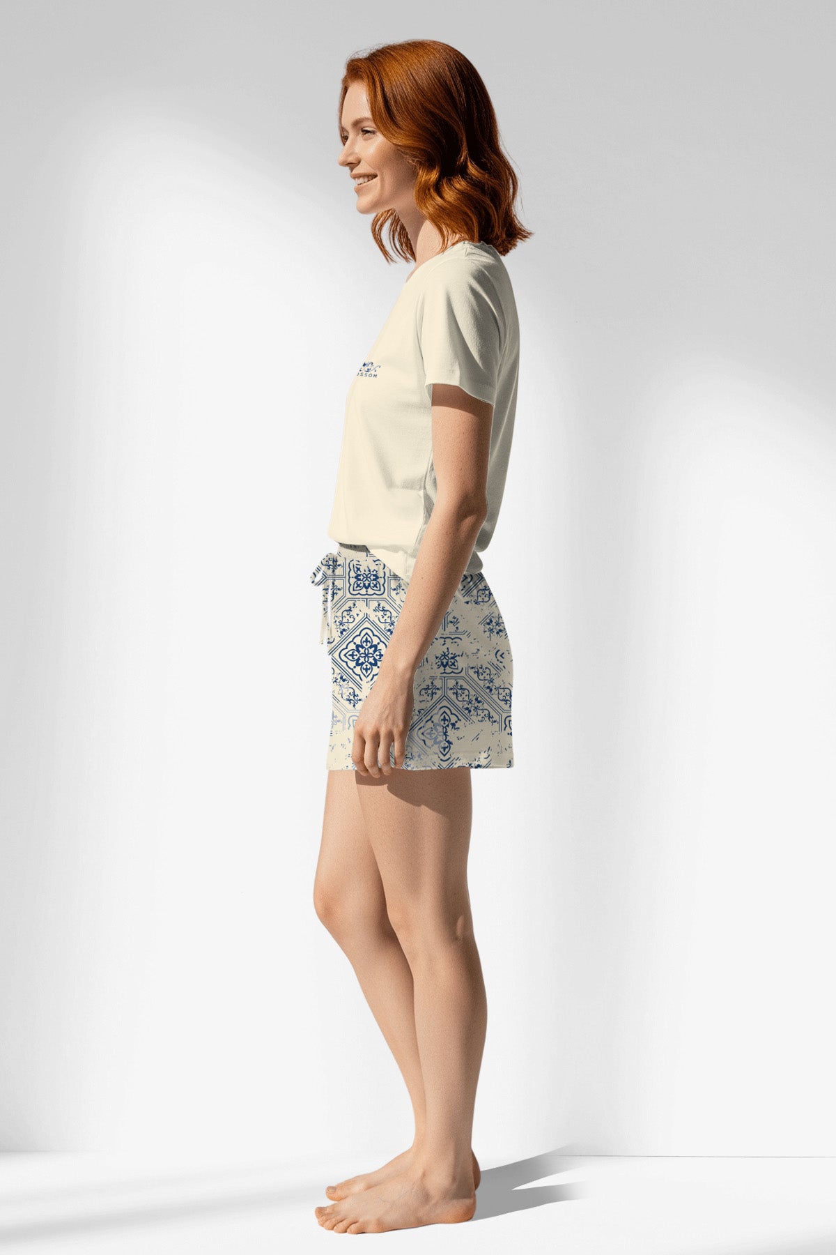 Woman Polyviscon Bluetile Short Set - 11-0107 - Image 2