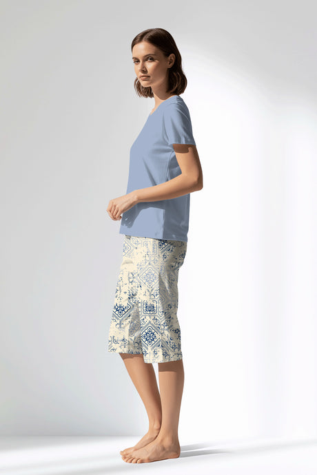 Woman Polyviscon Bluetile Capri Set - B-15-3915 - Image 2