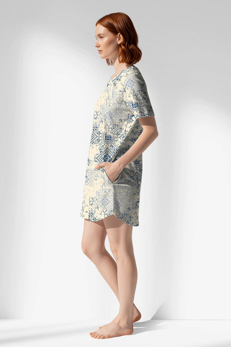 Woman Polyviscon Bluetile Pocket Detail Tunic - ROTASYON - Image 2