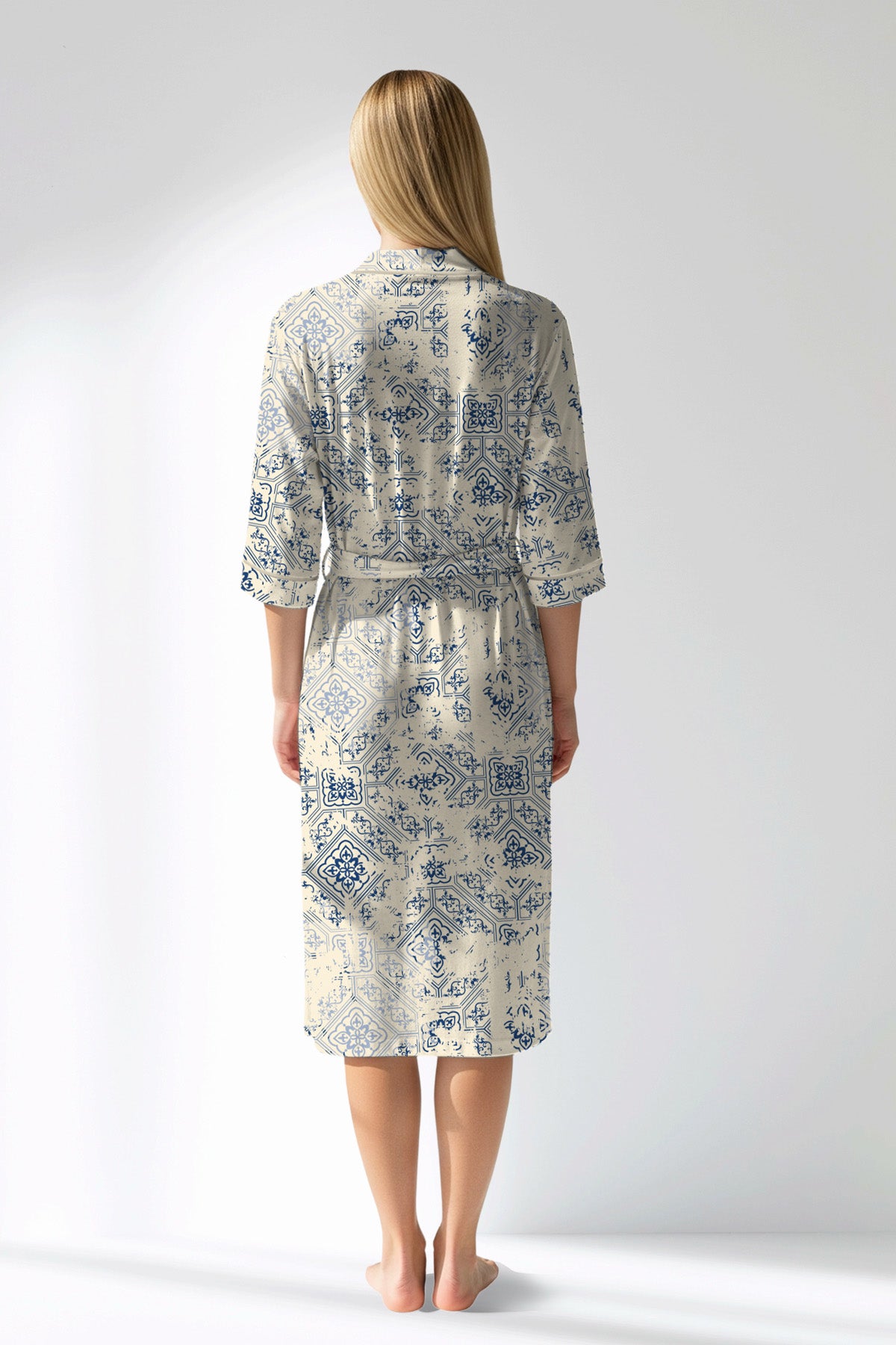 Woman Polyviscon Bluetile Dressing Gown - ROTASYON - Image 3