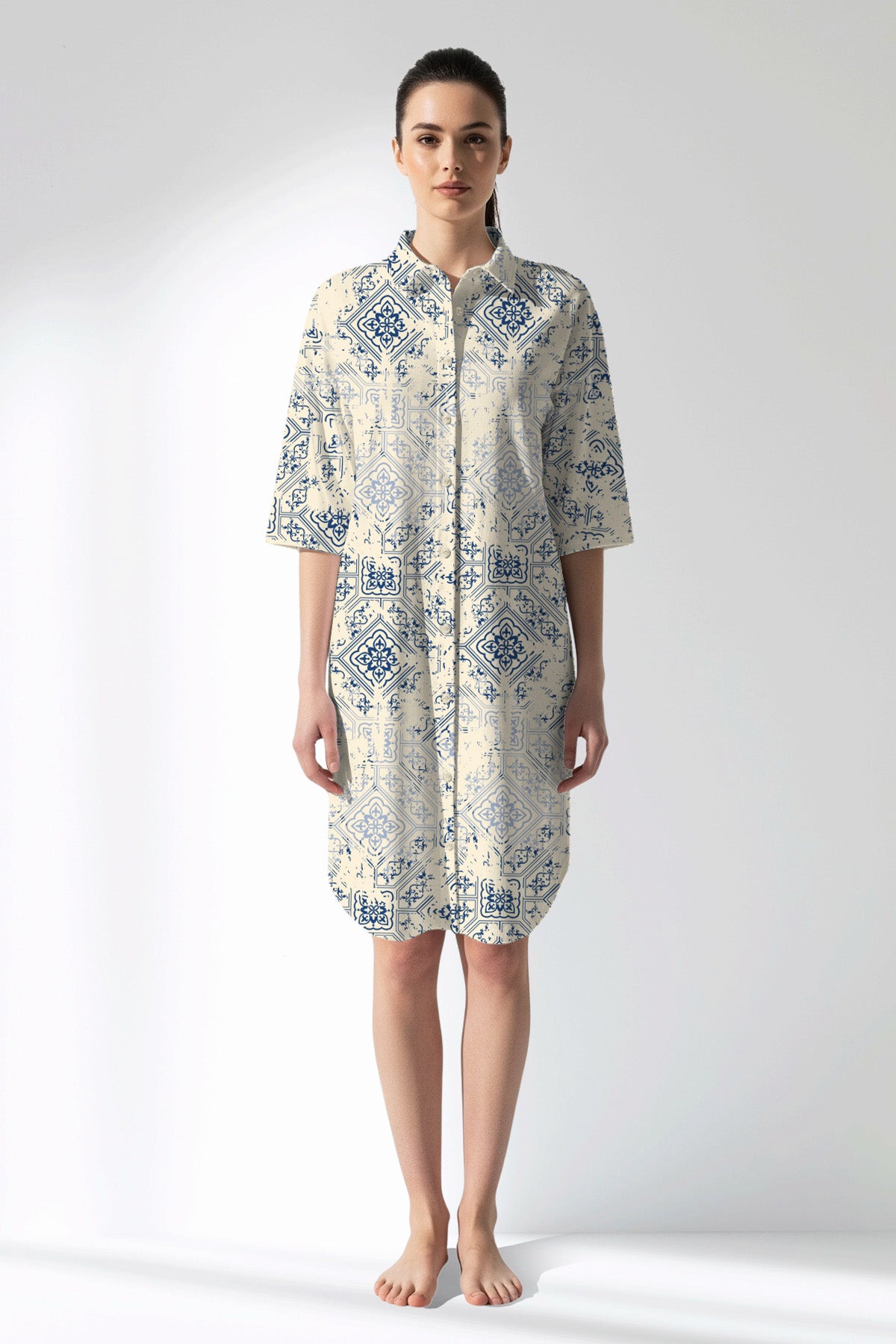Woman Polyviscon Bluetile Shirt Tunic - ROTASYON - Image 1