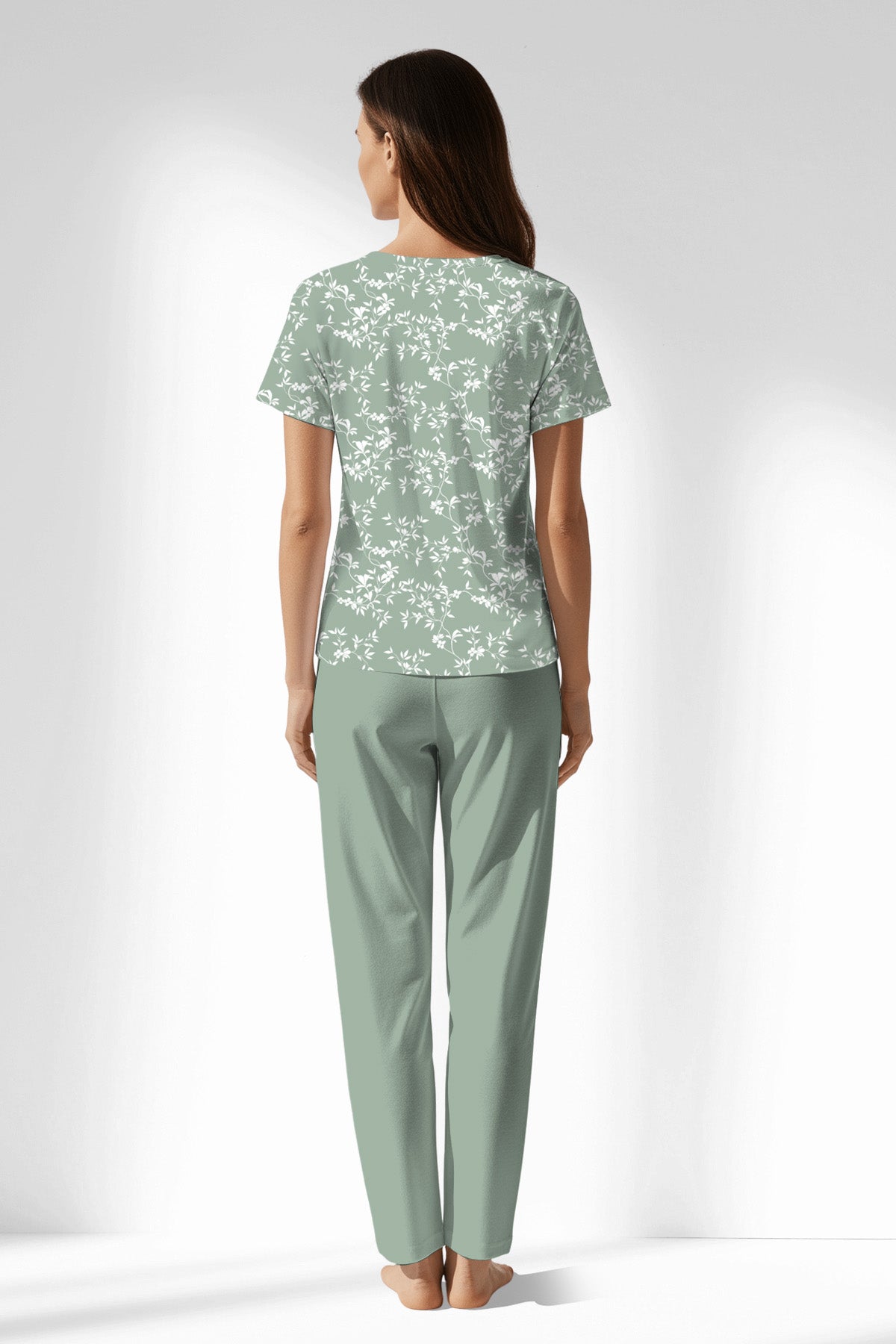 Woman Polyviscon GreenDay Buttoned Collar Pyjama Set - ROTASYON - Image 3