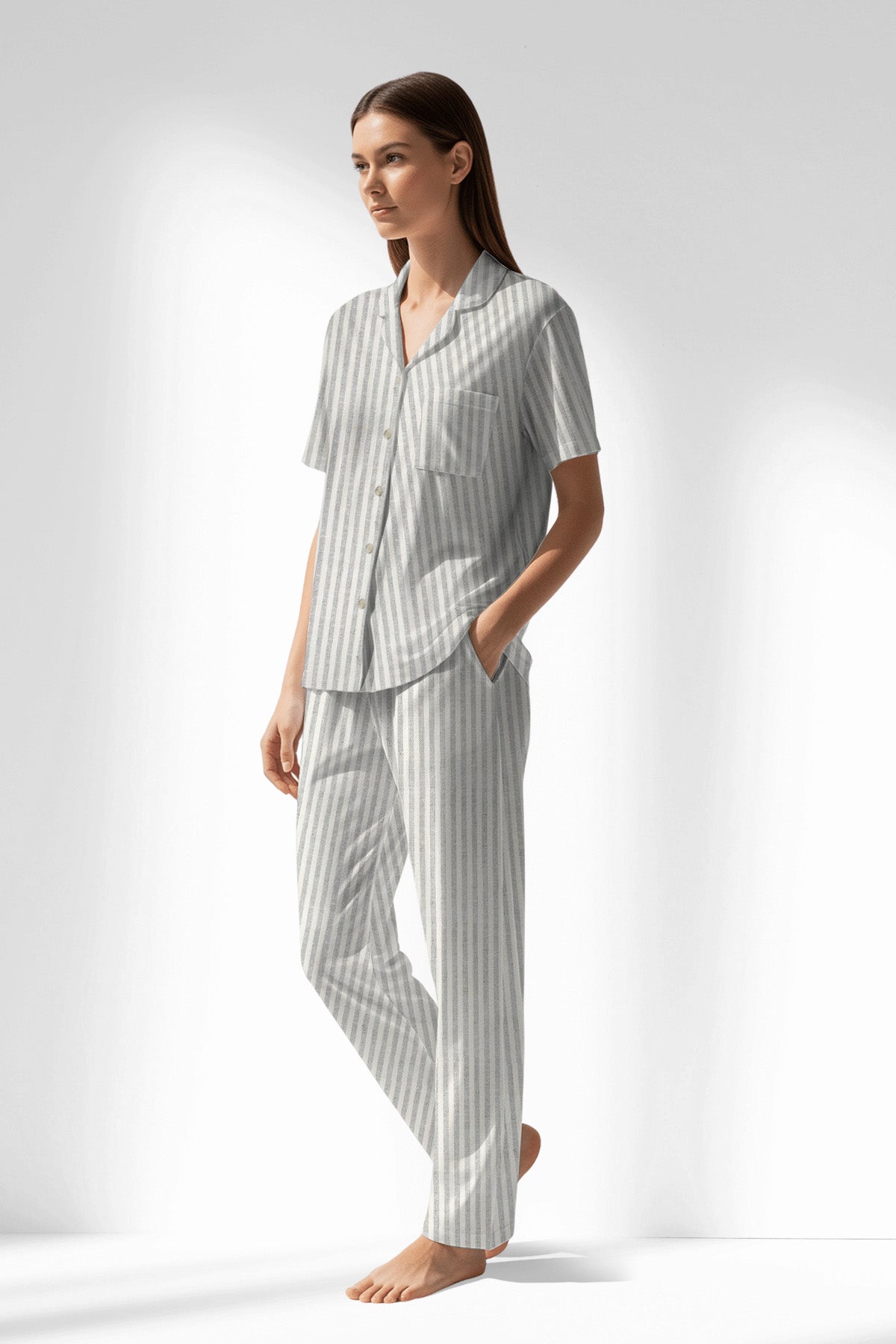 Woman Polyviscon InkWave Buttoned Pyjama Set - ROTASYON - Image 2