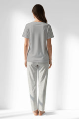 Woman Polyviscon InkWave Pyjama Set - METRAJ GRI - Image 3