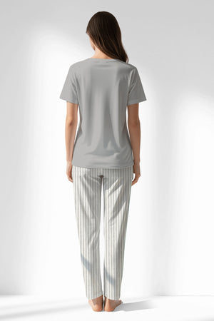 Woman Polyviscon InkWave Pyjama Set - METRAJ GRI - Image 3