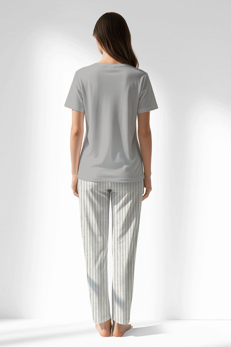Woman Polyviscon InkWave Pyjama Set - METRAJ GRI - Image 3