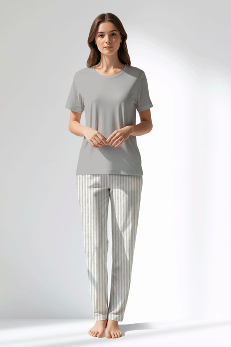 Woman Polyviscon InkWave Pyjama Set - METRAJ GRI - Image 1