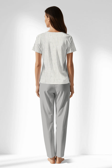 Woman Polyviscon InkWave Buttoned Collar Pyjama Set - ROTASYON - Image 3