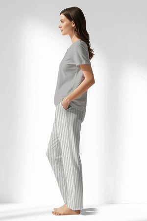 Woman Polyviscon InkWave Drop Collar Pyjama Set - METRAJ GRI - Image 2