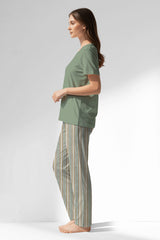 Woman Polyviscon LineFlow Pyjama Set - METRAJ YEŞİL - Image 2