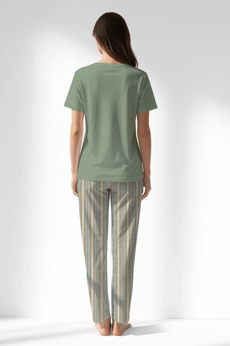 Woman Polyviscon LineFlow Pyjama Set - METRAJ YEŞİL - Image 3
