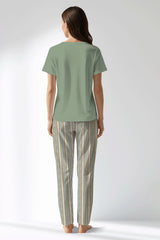 Woman Polyviscon LineFlow Drop Collar Pyjama Set - METRAJ YEŞİL - Image 3