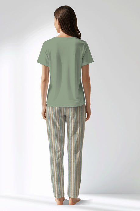 Woman Polyviscon LineFlow Drop Collar Pyjama Set - METRAJ YEŞİL - Image 3