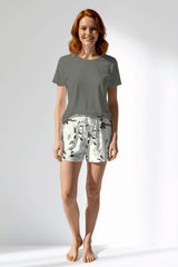 Woman Polyviscon Armonelle Short Set - B-YAPRAK YEŞİL - Image 1