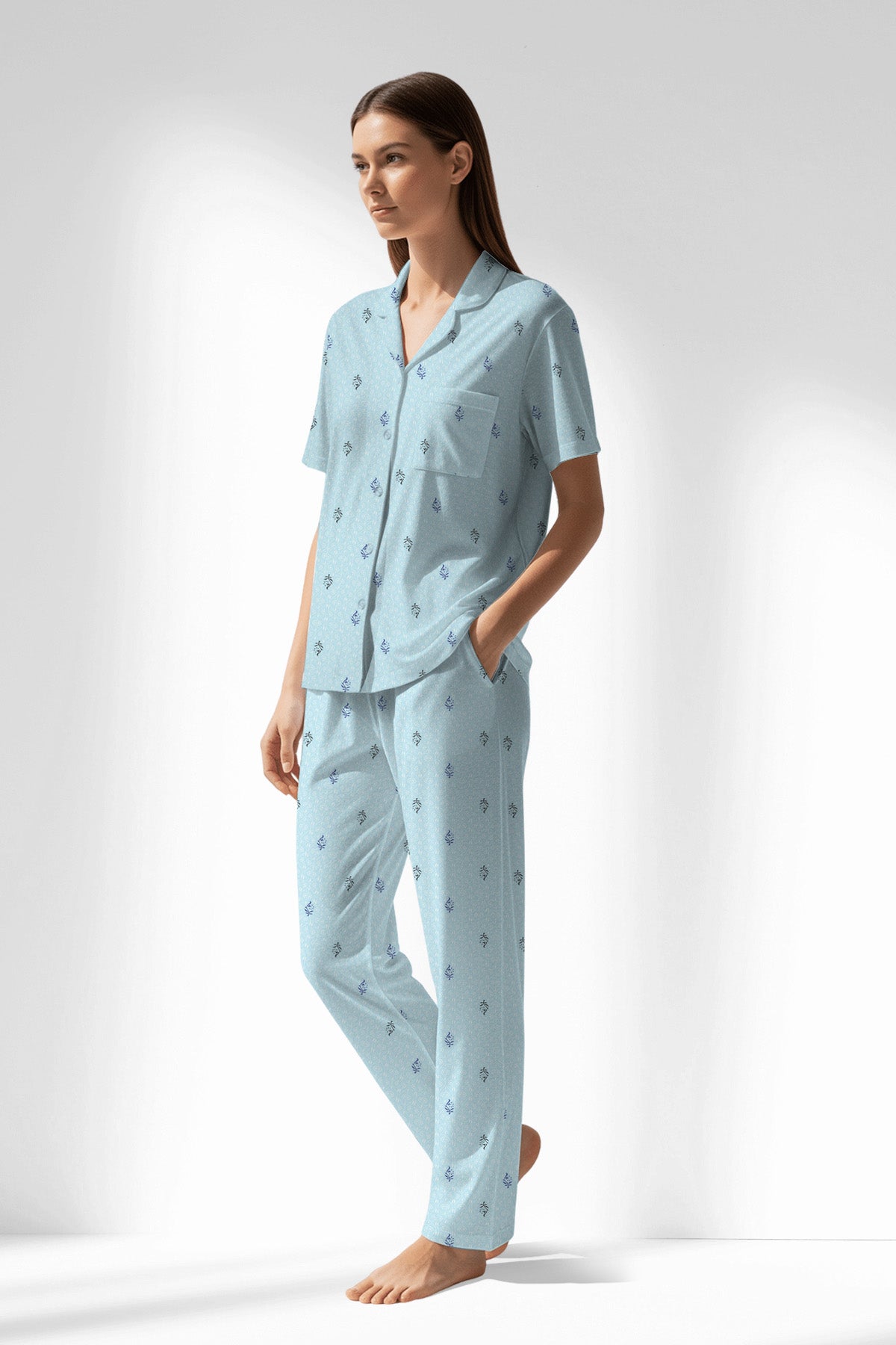 Woman Polyviscon Arvelin Buttoned Pyjama Set - ROTASYON - Image 2