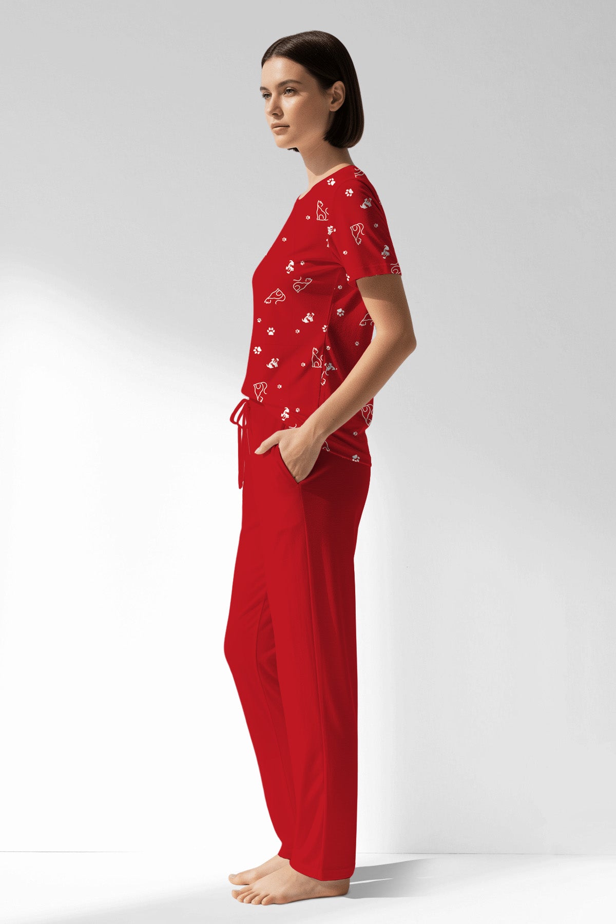 Woman Polyviscon Catty Pocket Detail Pyjama Set - ROTASYON - Image 2