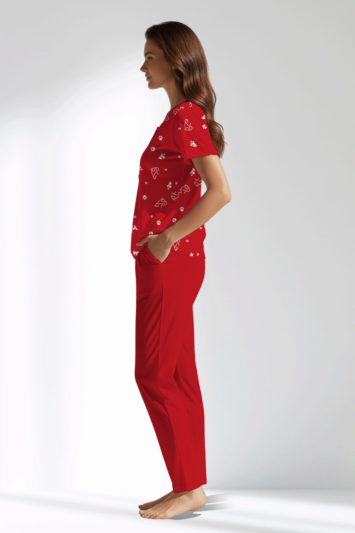 Woman Polyviscon Catty Buttoned Collar Pyjama Set - ROTASYON - Image 2