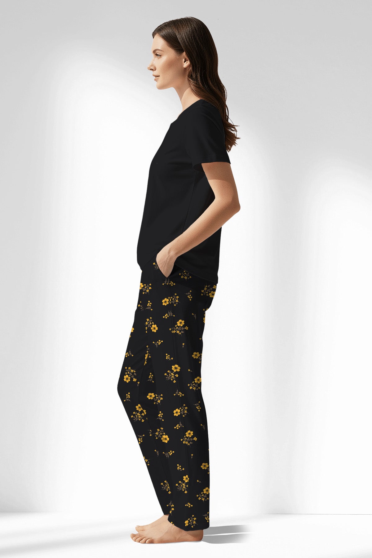Woman Polyviscon Floryn Drop Collar Pyjama Set - METRAJ ZEMIN - Image 2