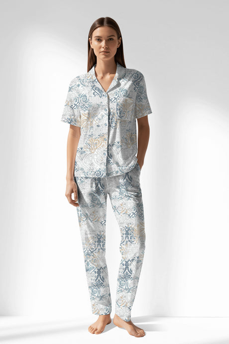 Woman Polyviscon Livora Buttoned Pyjama Set - ROTASYON - Image 1