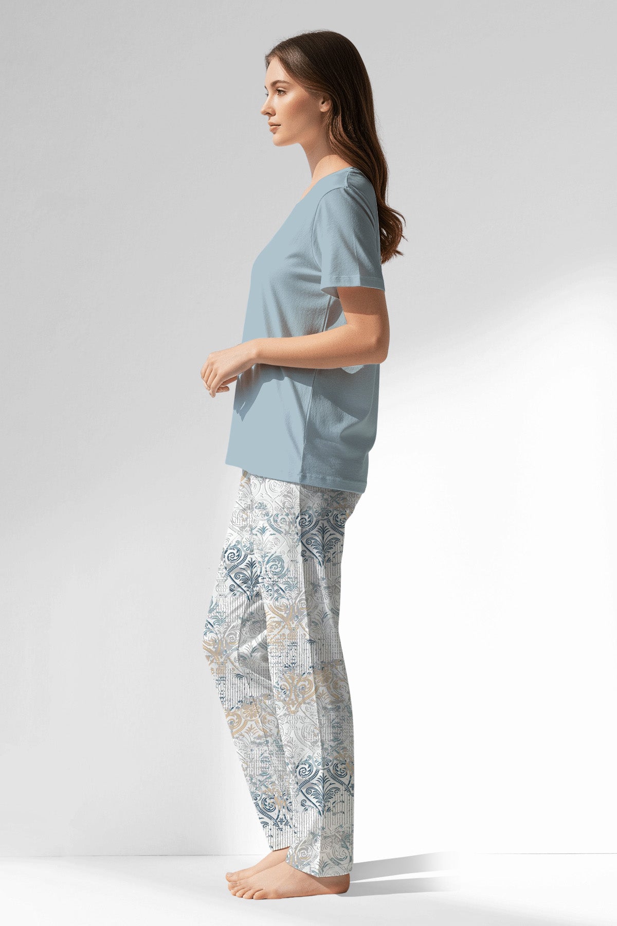 Woman Polyviscon Livora Pyjama Set - METRAJ MAVİ - Image 2