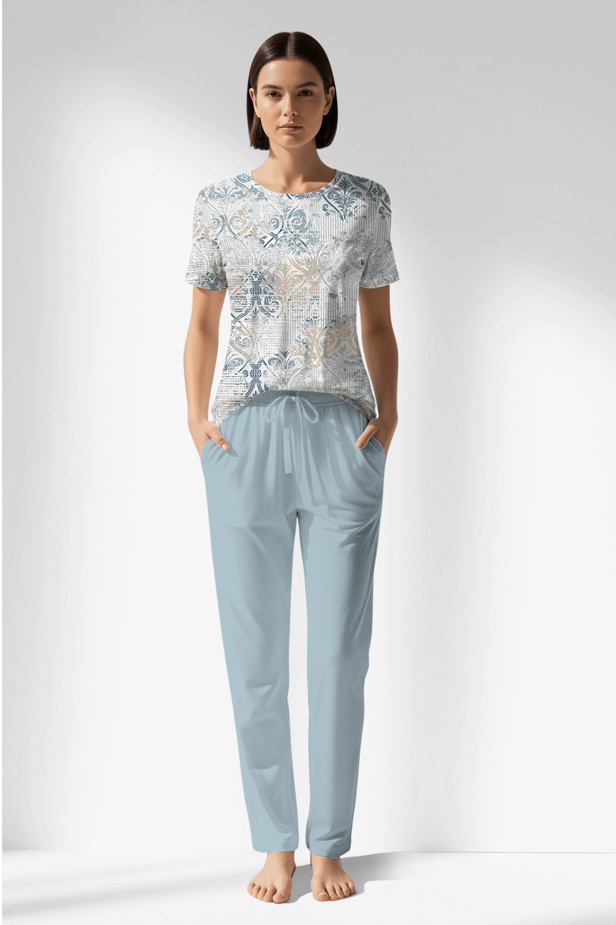 Woman Polyviscon Livora Pocket Detail Pyjama Set - ROTASYON - Image 1