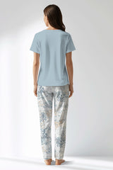 Woman Polyviscon Livora Drop Collar Pyjama Set - METRAJ MAVİ - Image 3
