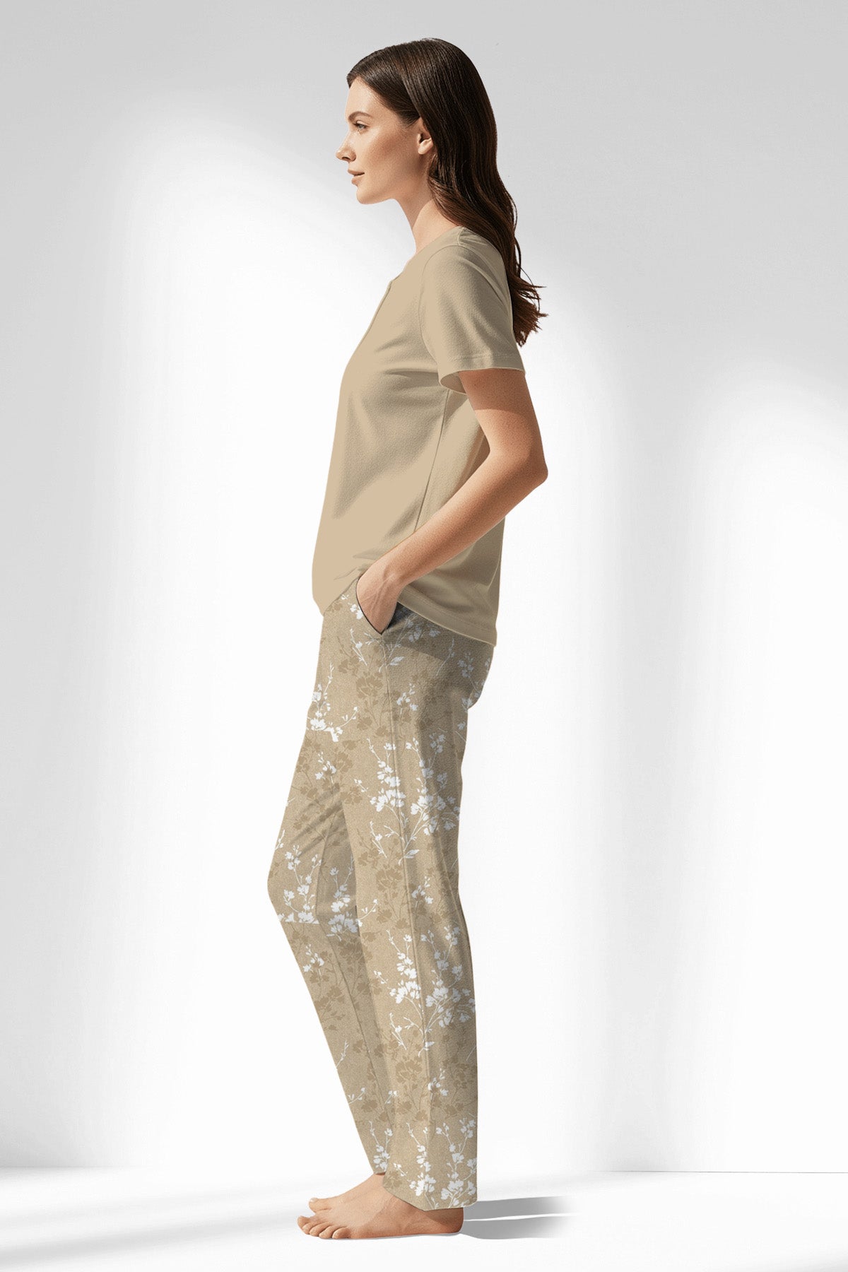 Woman Polyviscon Orlena Drop Collar Pyjama Set - METRAJ ZEMIN - Image 2