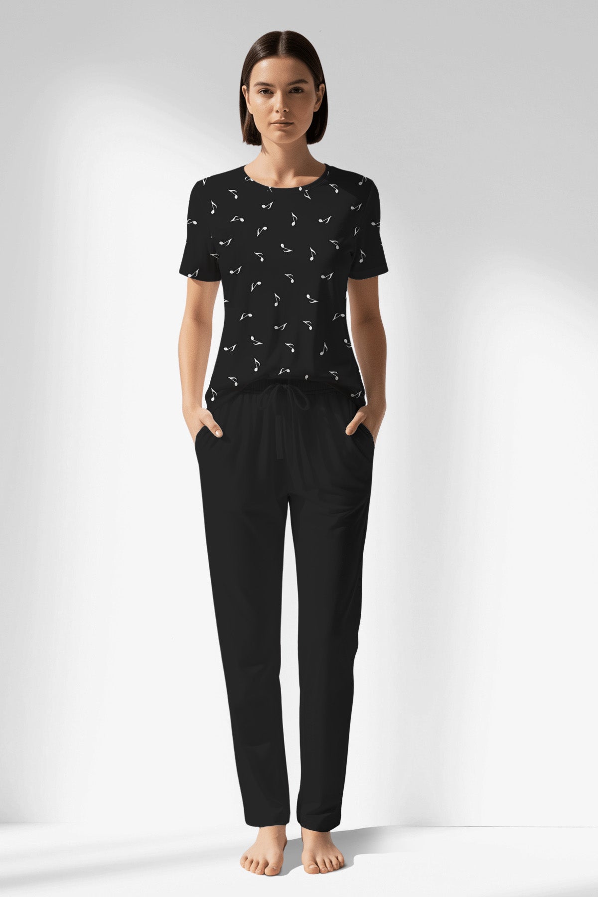 Woman Polyviscon Ritmica Pocket Detail Pyjama Set - ROTASYON - Image 1