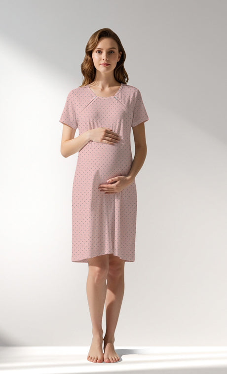 Woman Supreme Zipper Detail Polka Pregnant Tunic - B-ROTASYON (PEMBE ZEMIN) - Image 1