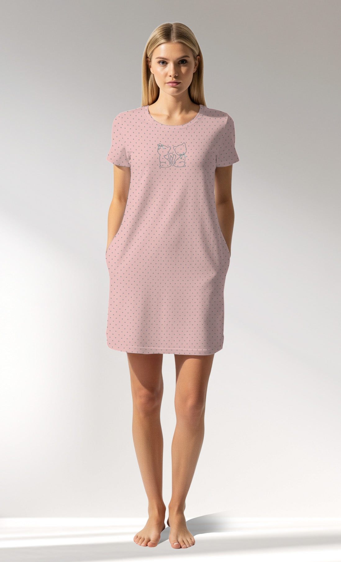 Woman Supreme Polka Pocket Detail Tunic - B-ROTASYON (PEMBE ZEMIN) - Image 1