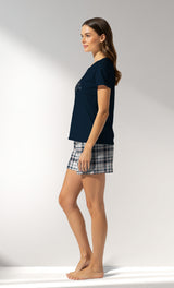 Woman Supreme Plaidwing Short Set - B-LACIVERT - Image 2