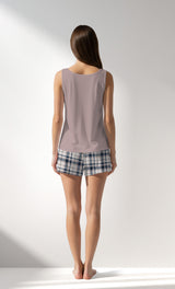 Woman Supreme Plaidwing Thick Strap Short Set - A-KOYU KREM - Image 3