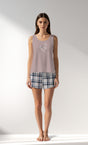 Woman Supreme Plaidwing Thick Strap Short Set - A-KOYU KREM - Image 1