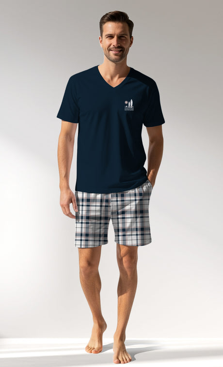 Man Supreme Plaidharbor Short Set - LACIVERT - Image 1